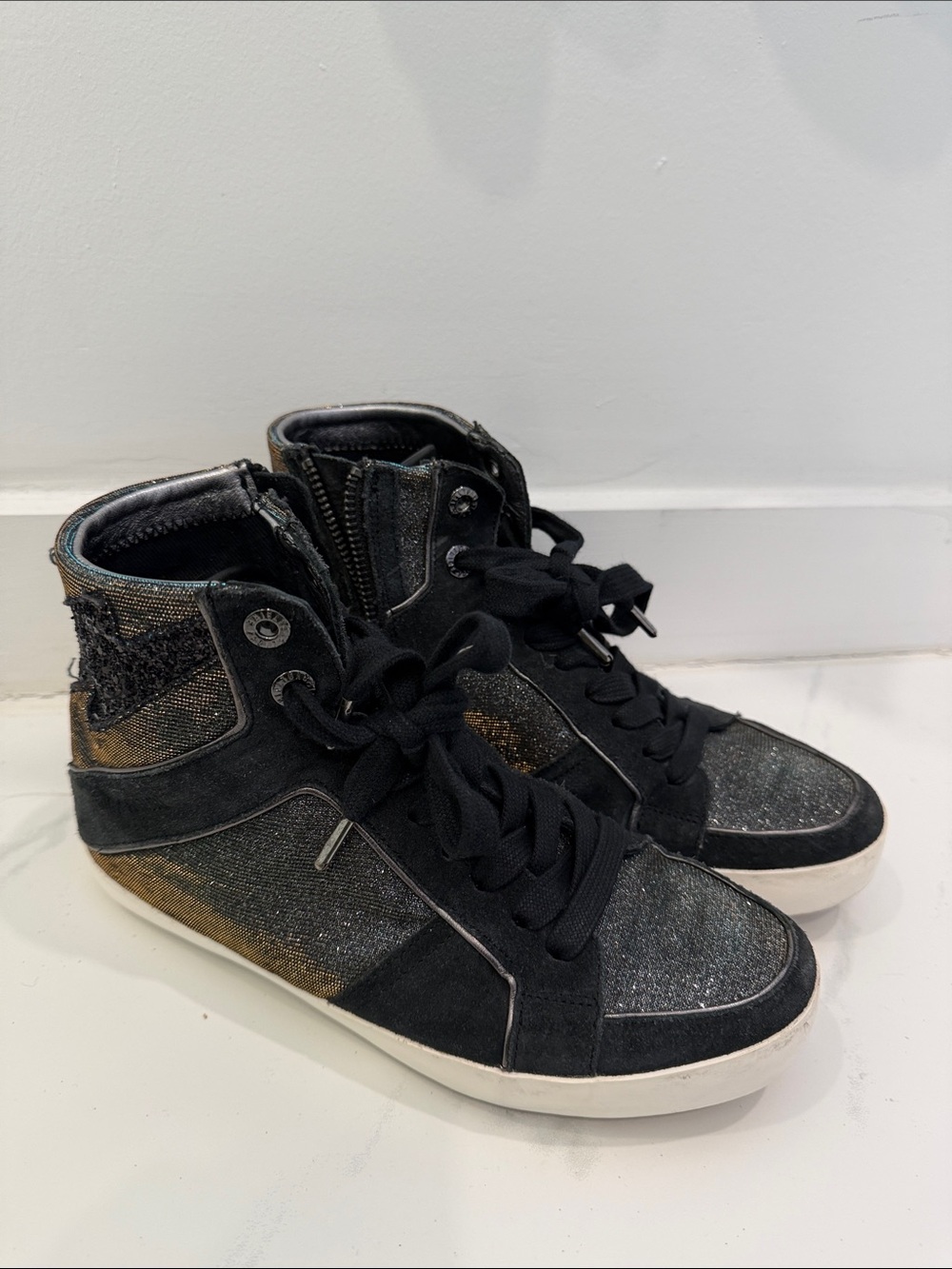 Zadig and Voltaire Black Glitter High-Top Sneakers